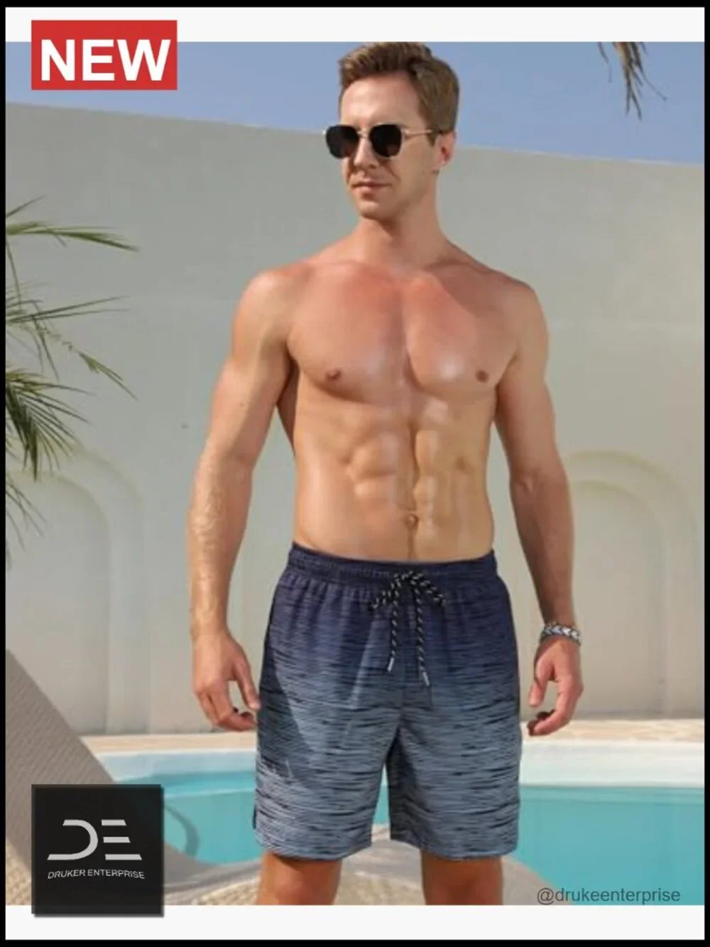 Mens Swim Trunks 7in Board Shorts with Compression Liner Quick Dry Stretch